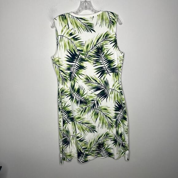 Chaps Dress Womens XL‎ White Green Palm Leaf Print Cotton Tropical Resort Wear - Picture 4 of 8